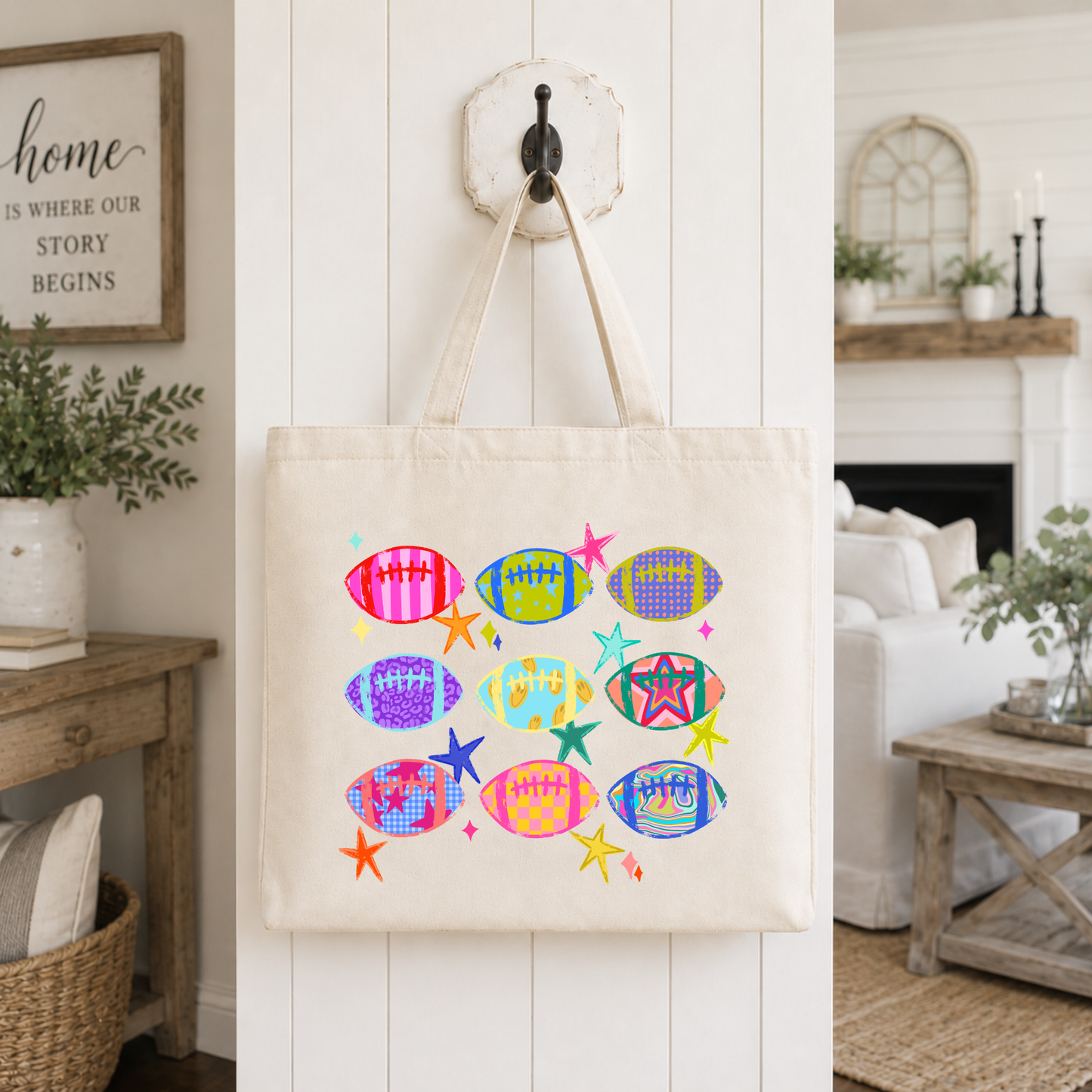 Patterned Football Tote Bag