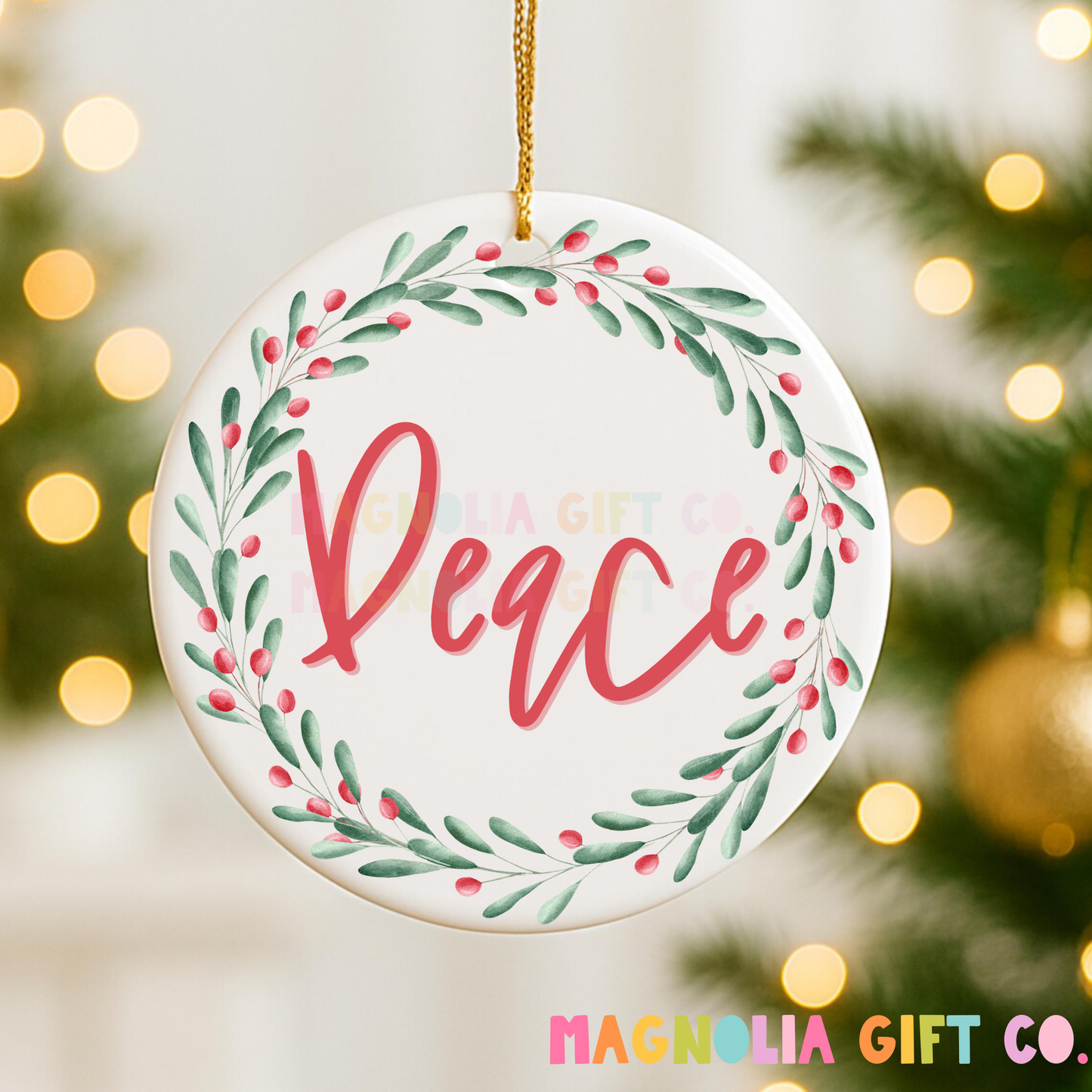 Peace Holly Wreath Ornament