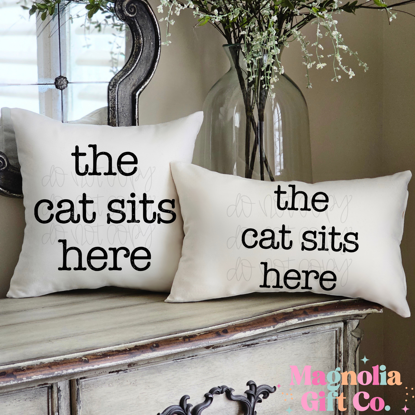 The Cat Sits Here Throw Pillow