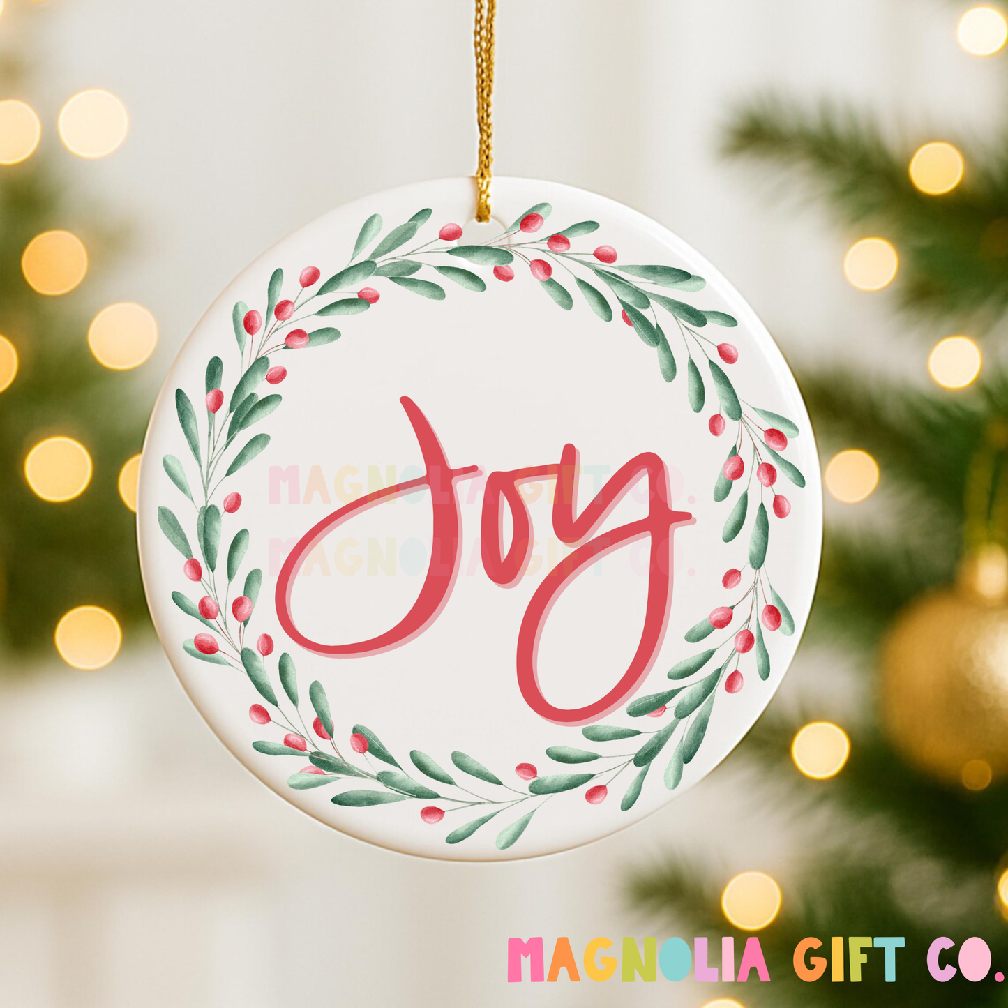 Joy Holly Wreath Ornament