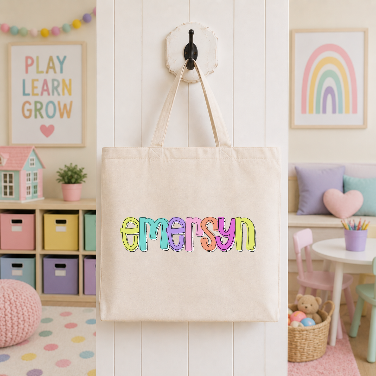 Pastel Dotted Custom Name Tote Bag
