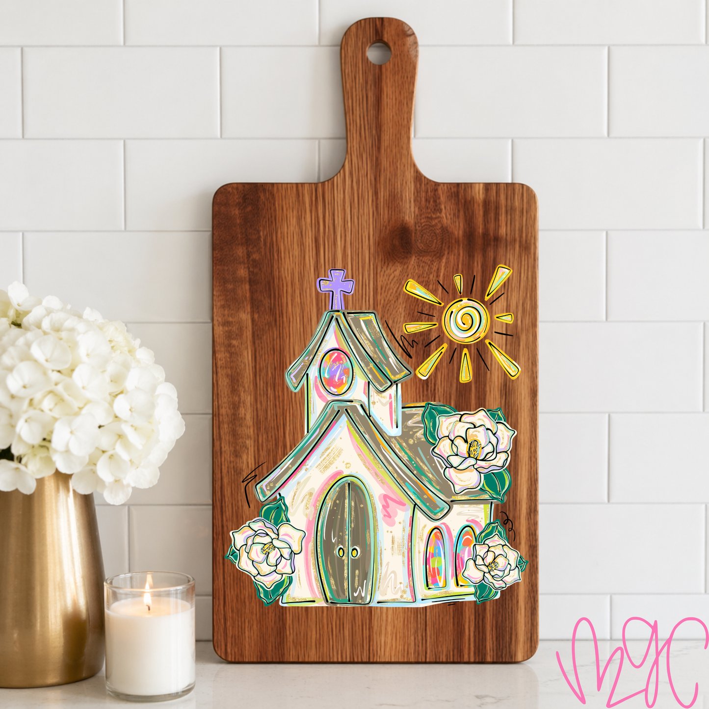 Painted Church Cutting Board