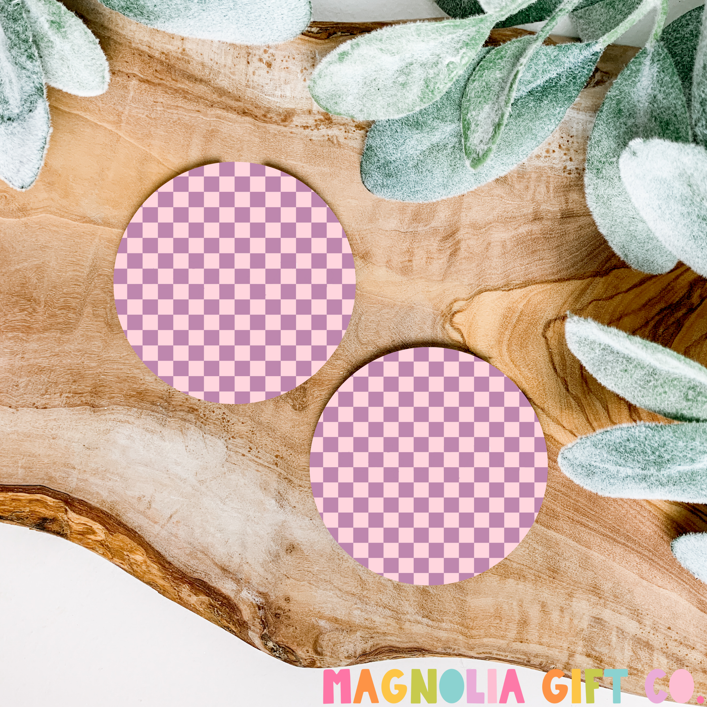 Violet Checkered Car Coasters