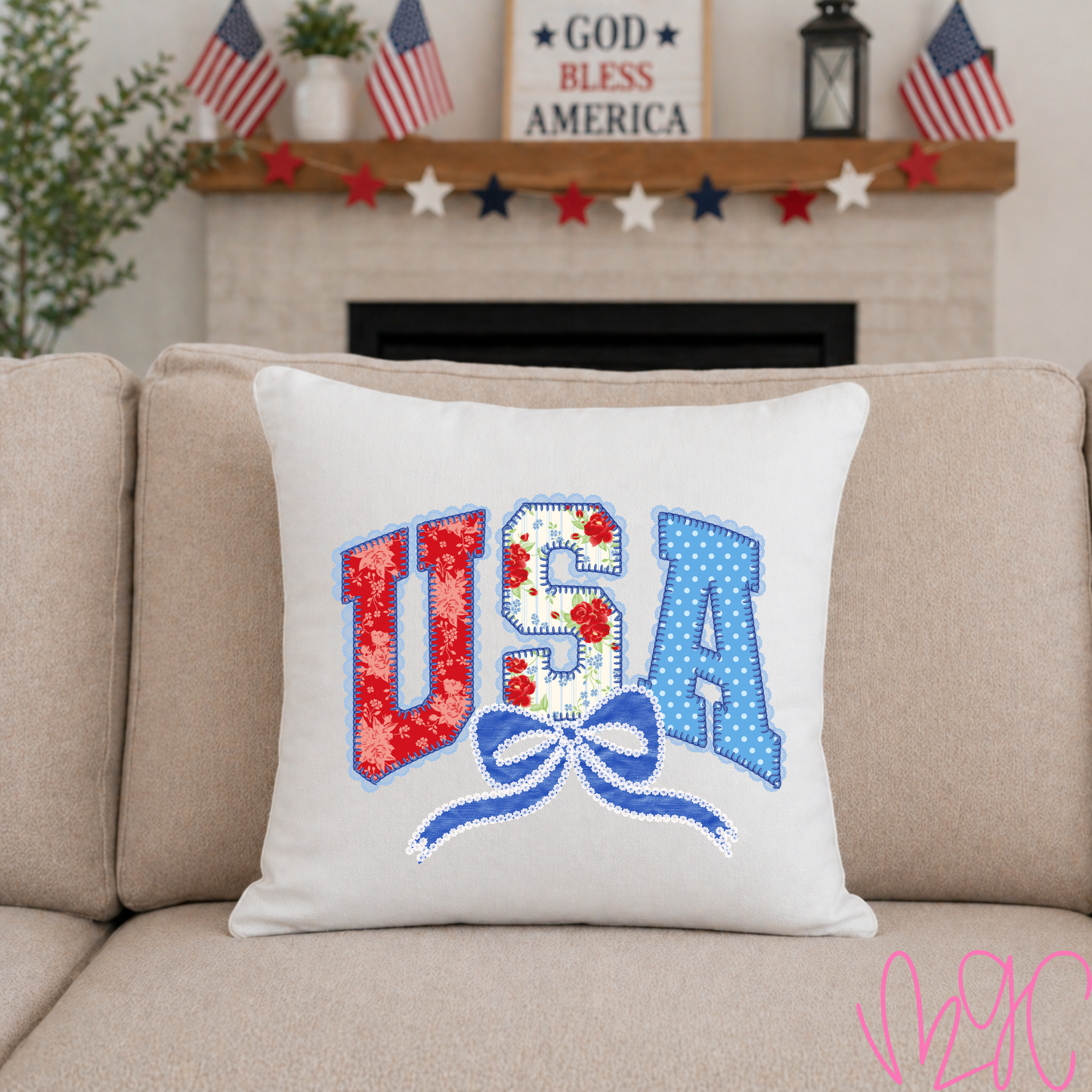 Patterned USA Throw Pillow