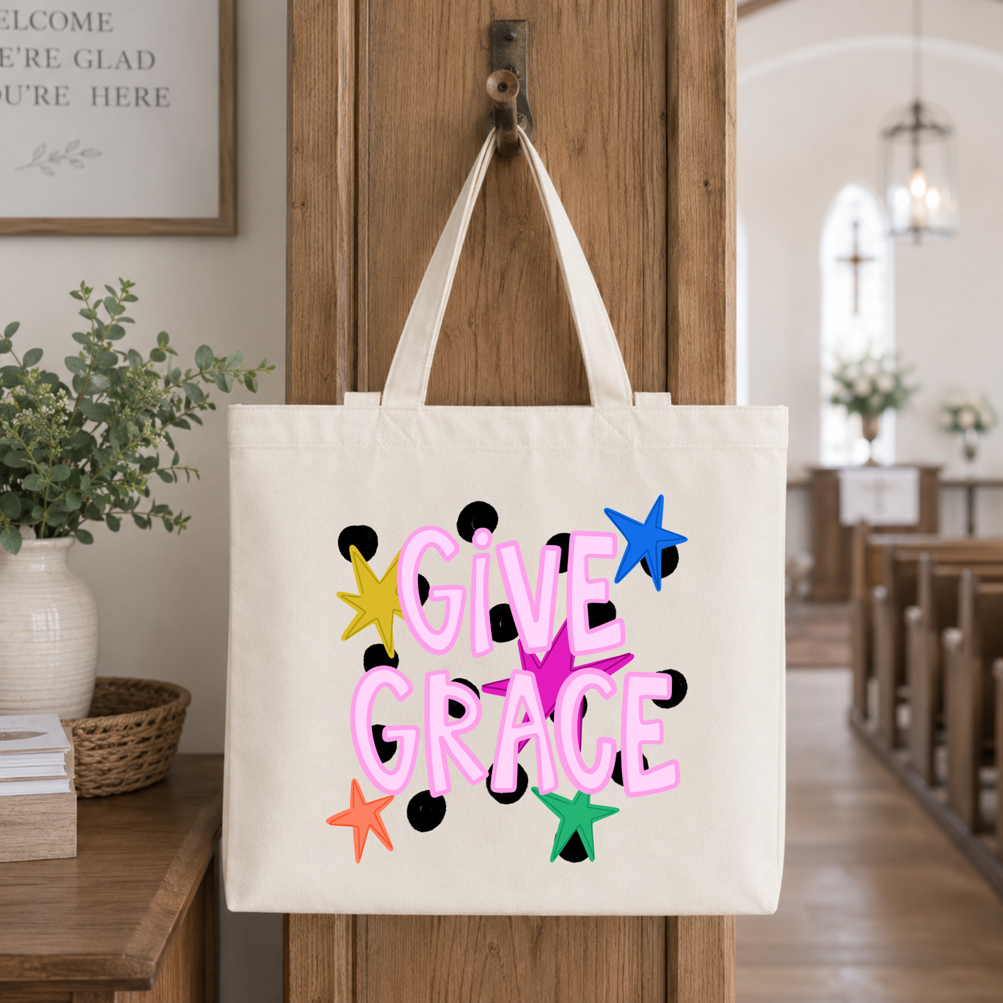 Dotted Give Grace Tote Bag