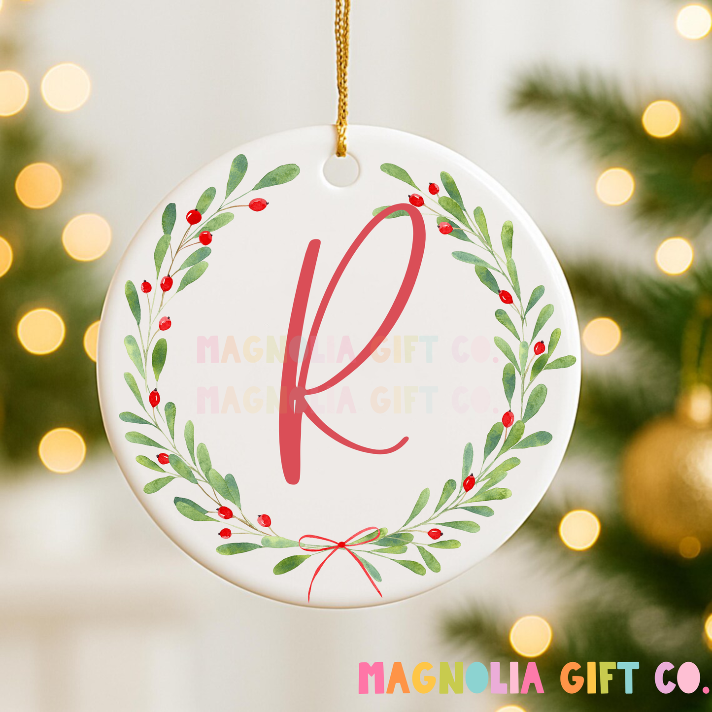 Holly Vine Initial Ornament