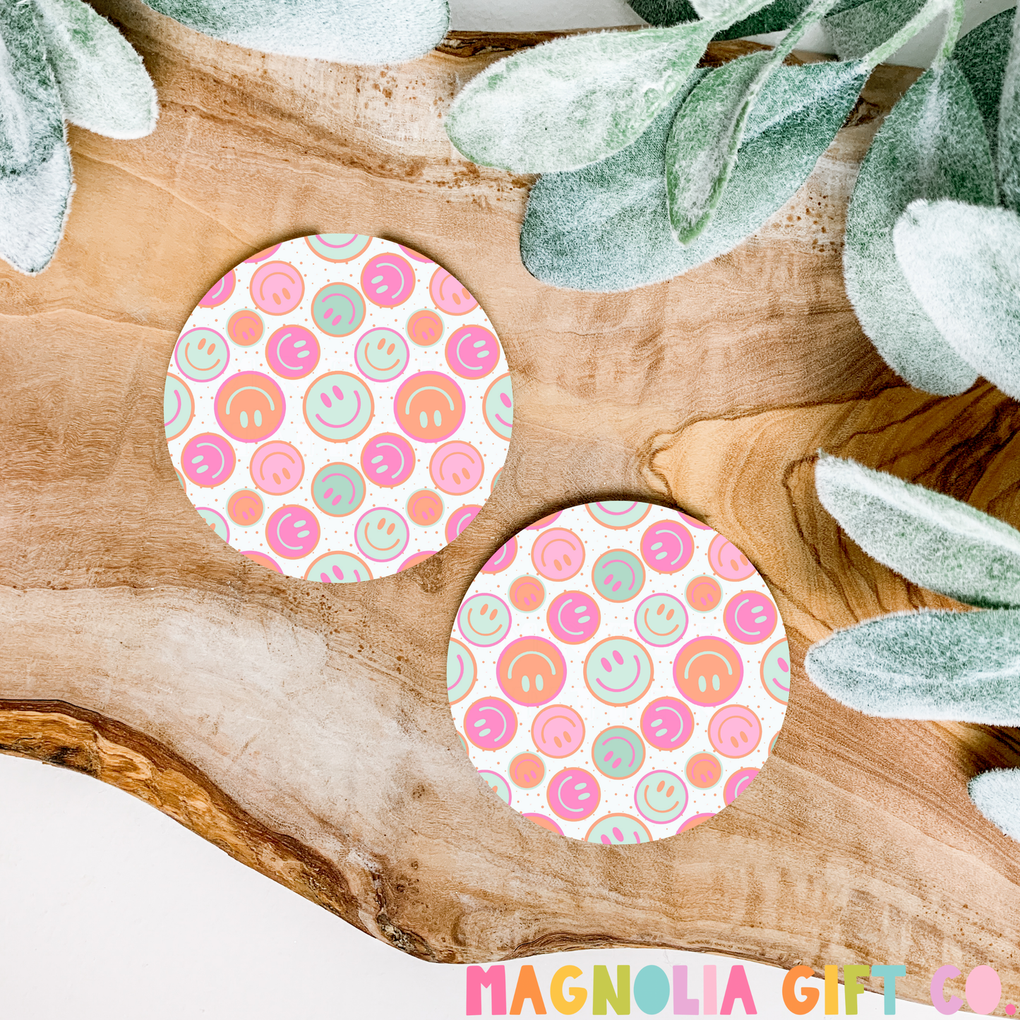 Pastel Smileys Car Coasters