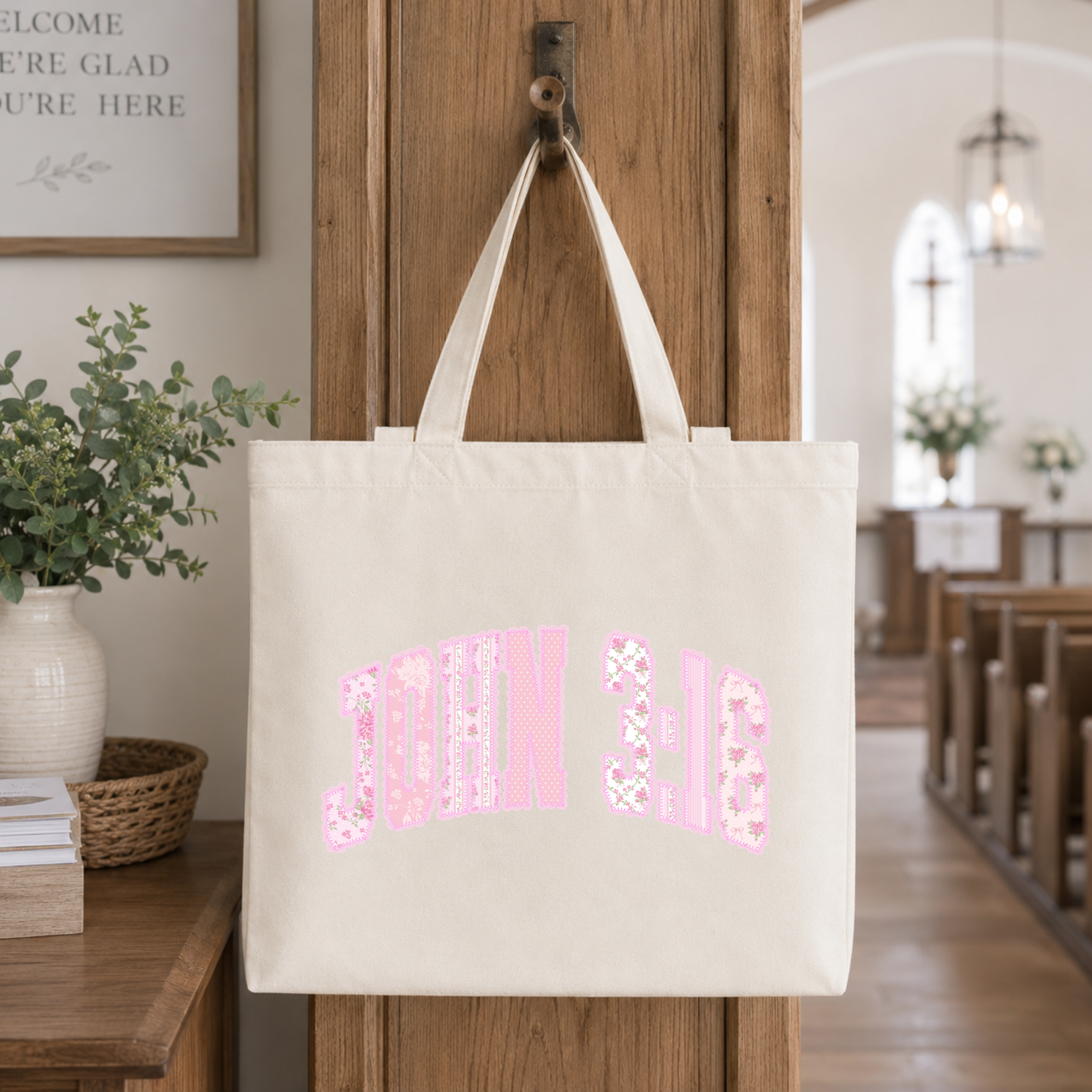 Pink Floral John 3:16 Tote Bag