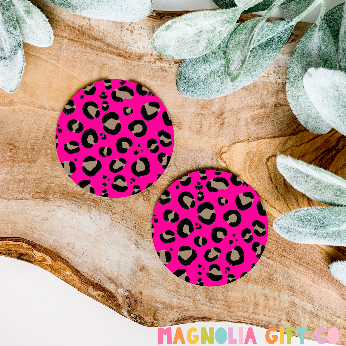 Hot Pink Leopard Car Coasters