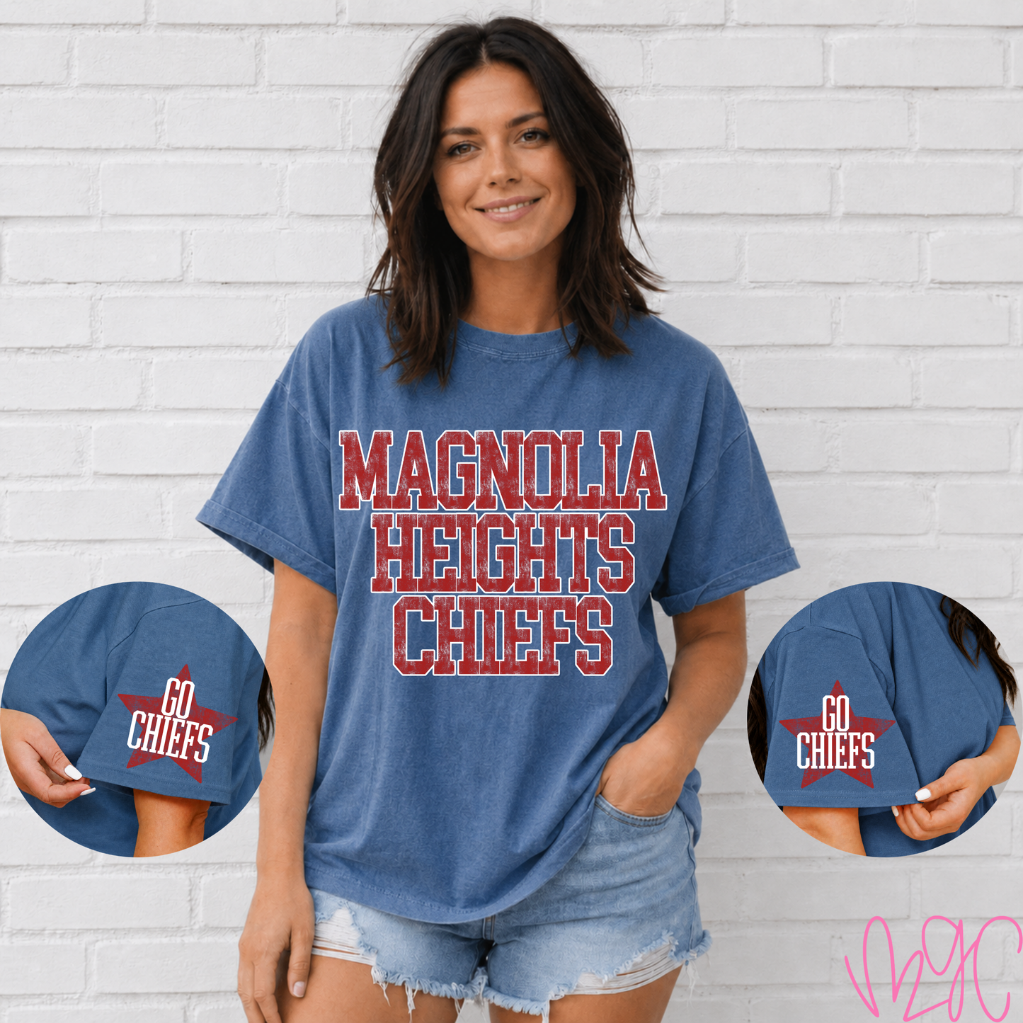 Distressed Magnolia Heights (Crimson) Tee