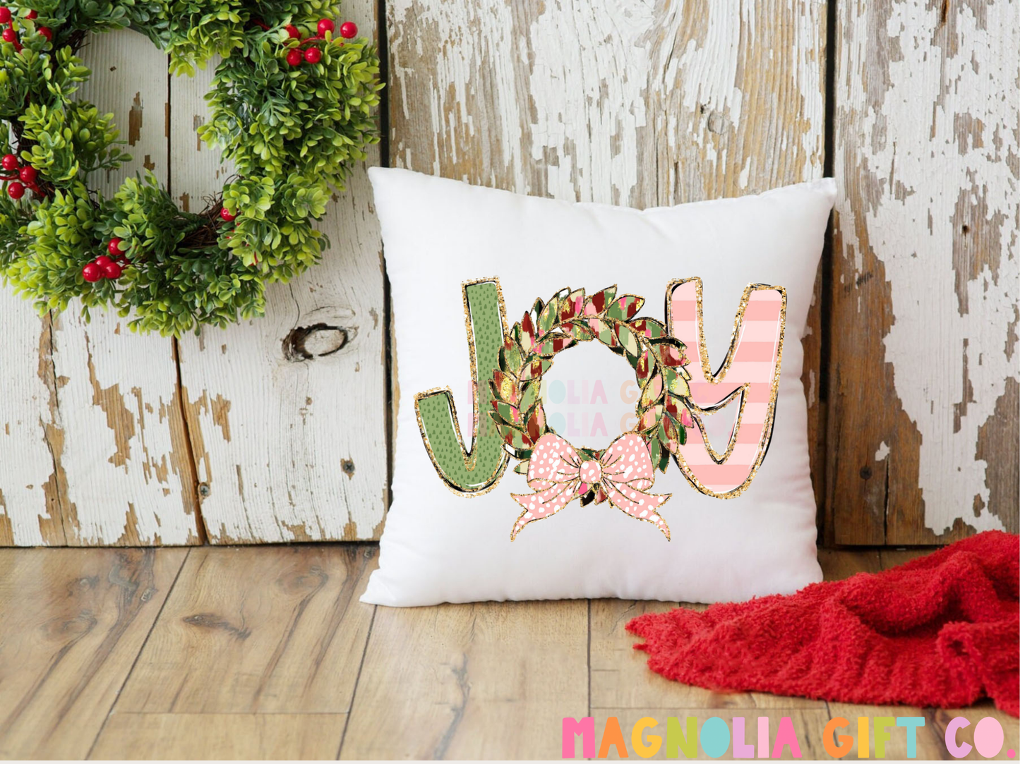 Joy Wreath Throw Pillow