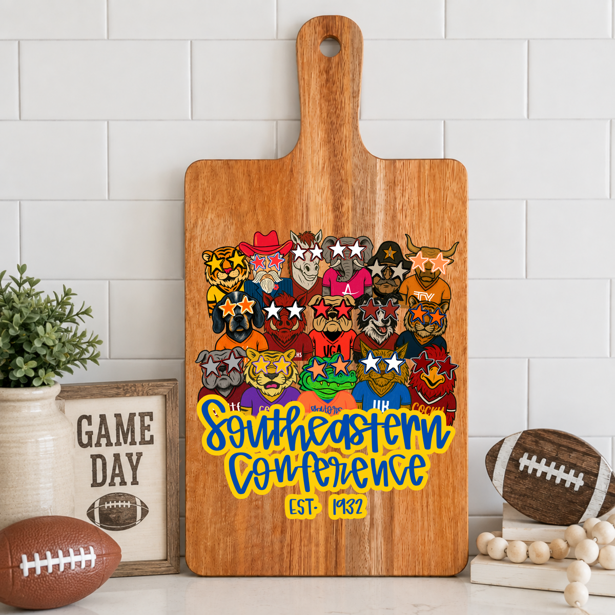 SEC Mascots Cutting Board