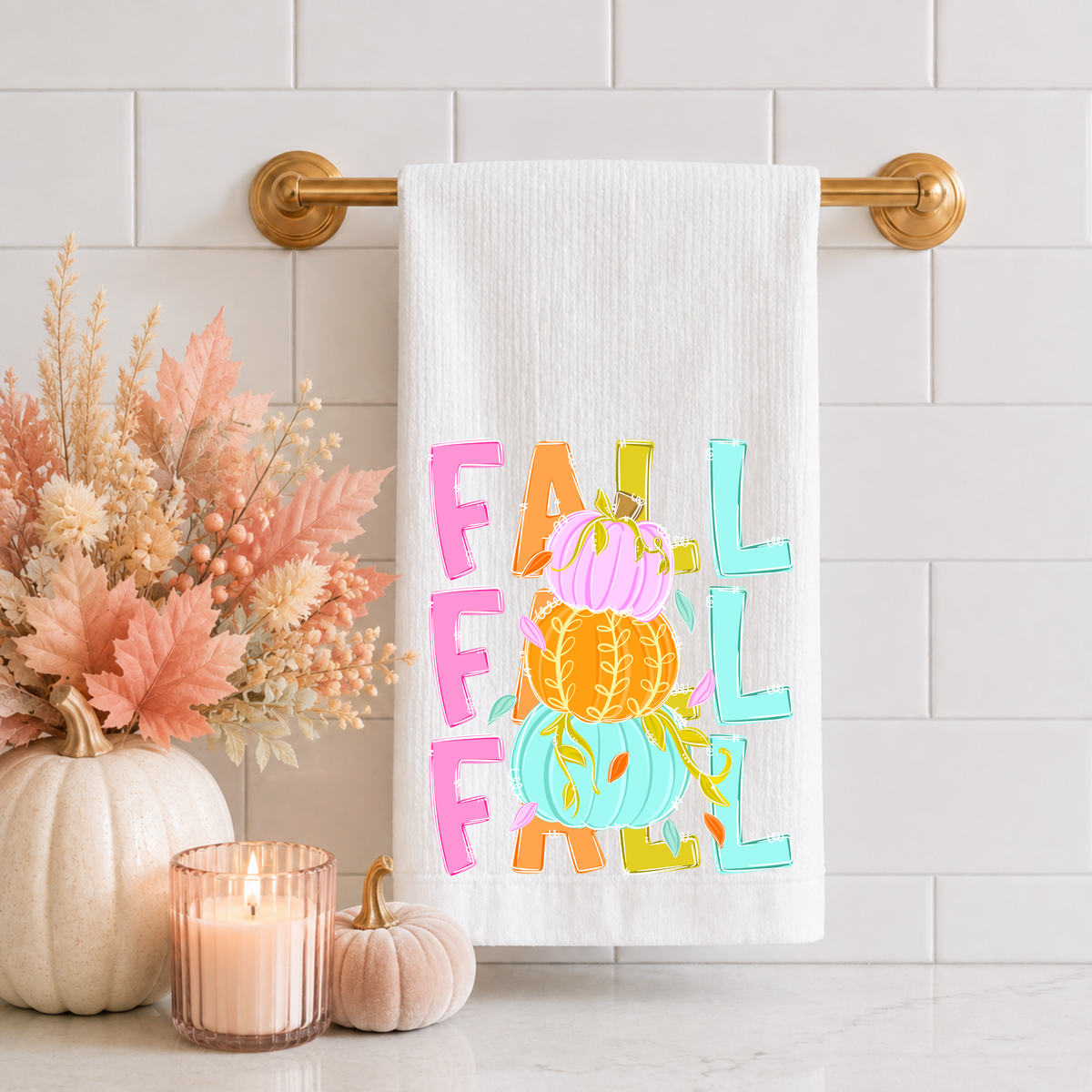 Pastel Stacked Fall Tea Towel