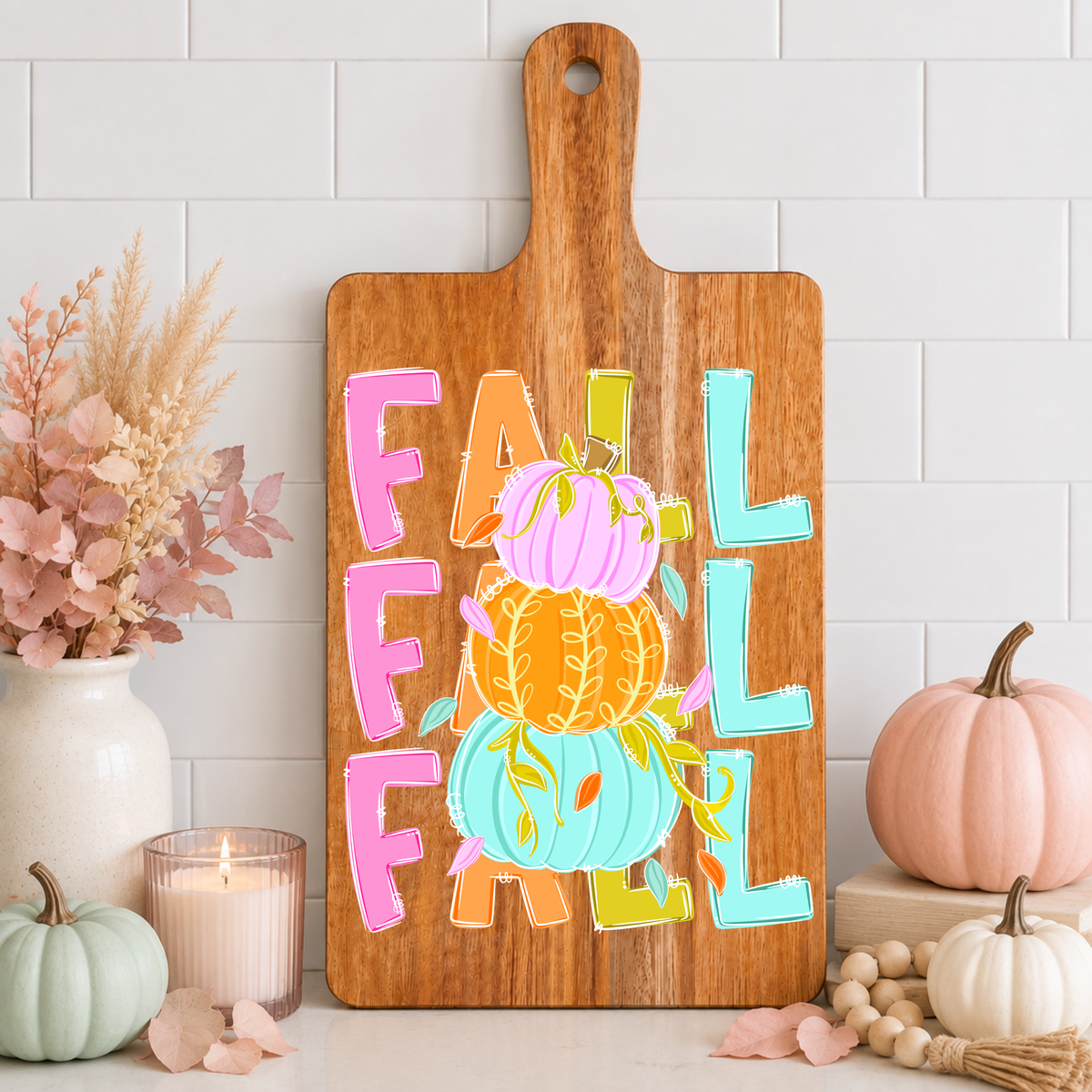 Pastel Stacked Fall Cutting Board