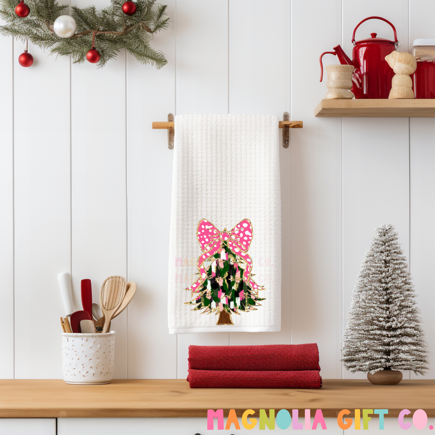 Pink Brushstroke Tree Tea Towel