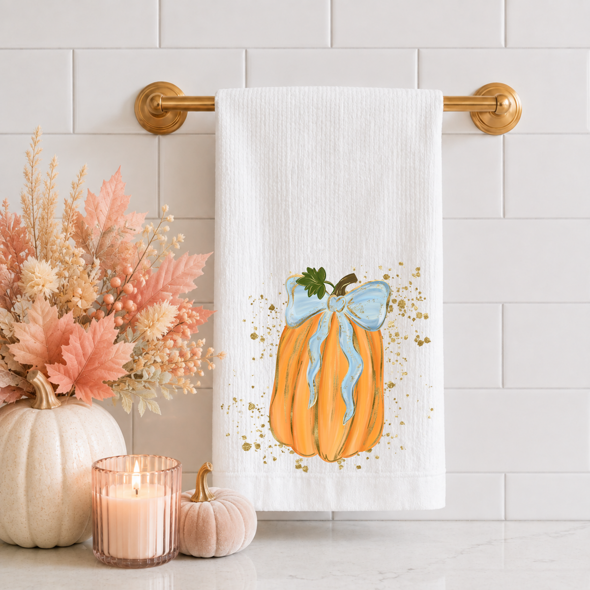Pumpkin Bow Tea Towel