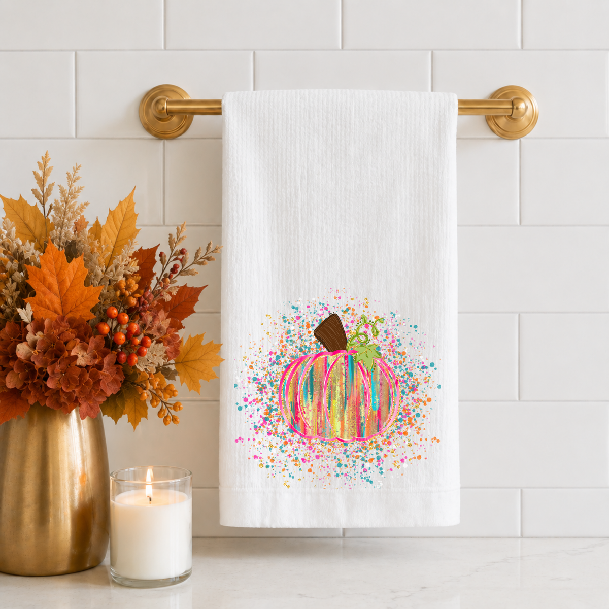 Bright Confetti Pumpkin Tea Towel
