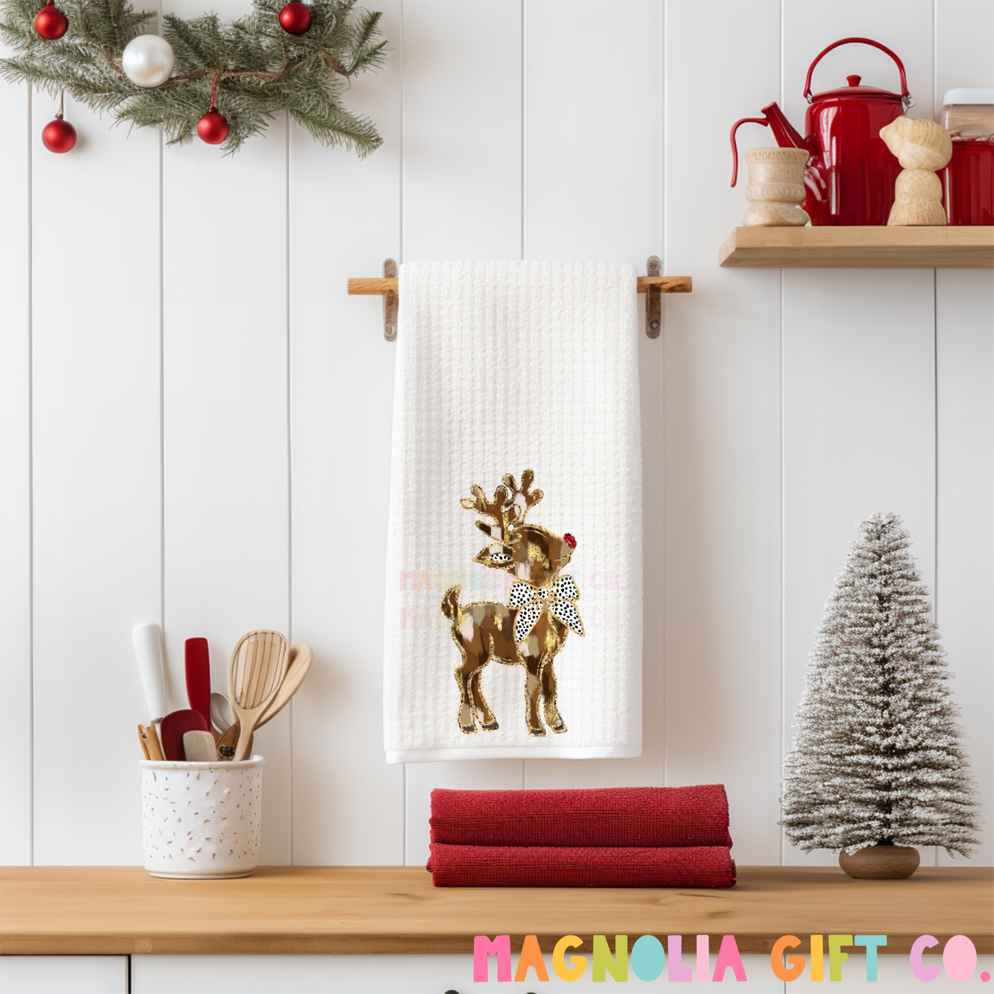 Brushstroke Reindeer Tea Towel
