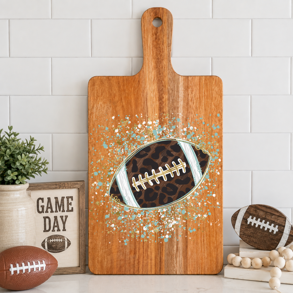 Confetti Leopard Football Cutting Board