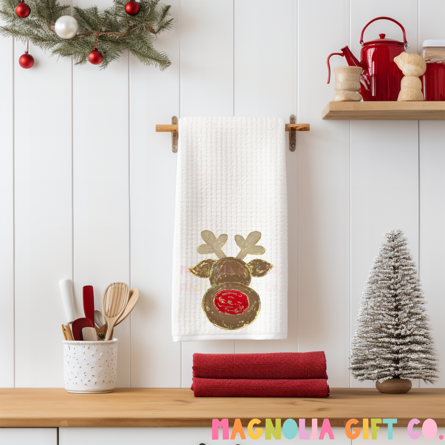 Painted Reindeer Tea Towel