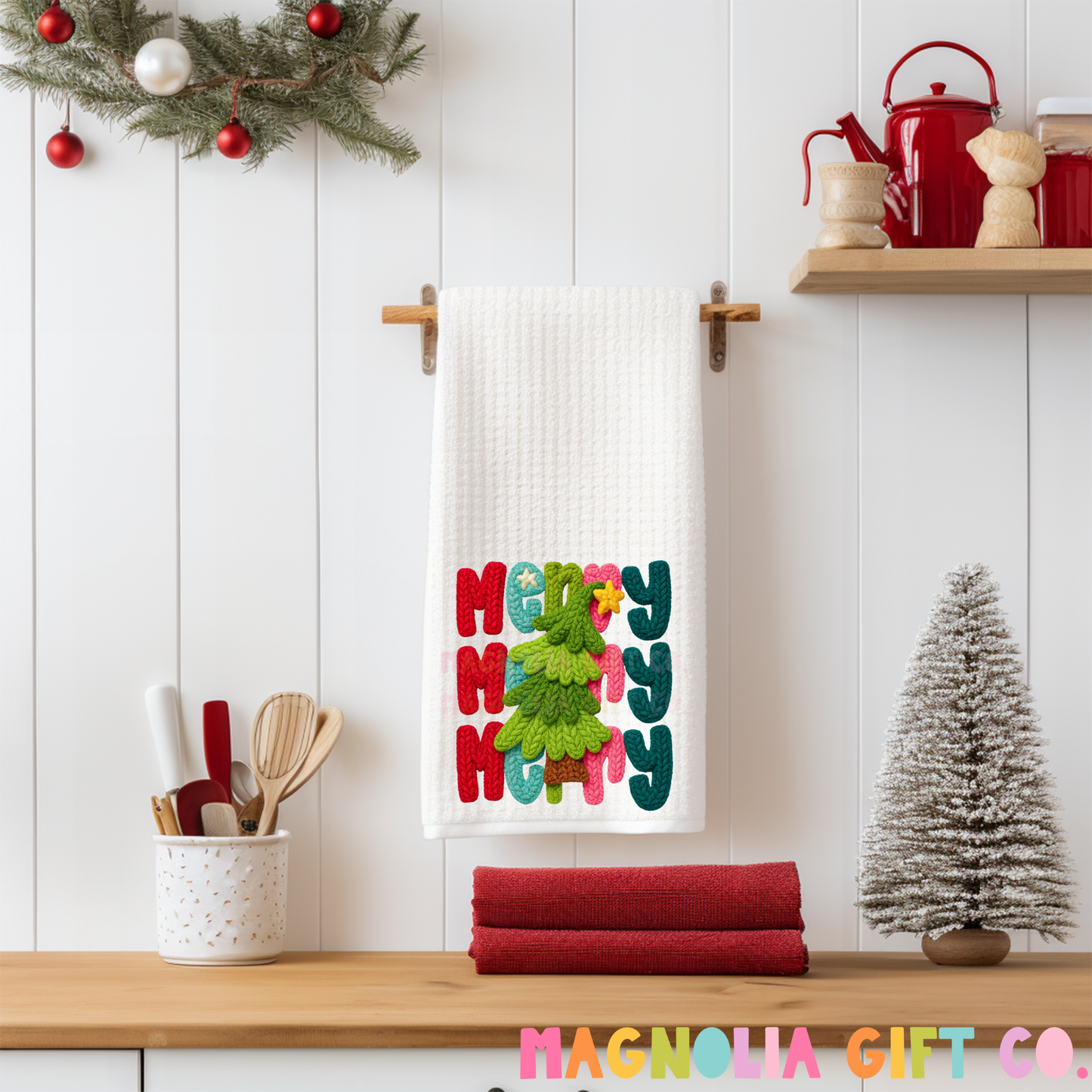 Stacked Merry Tea Towel