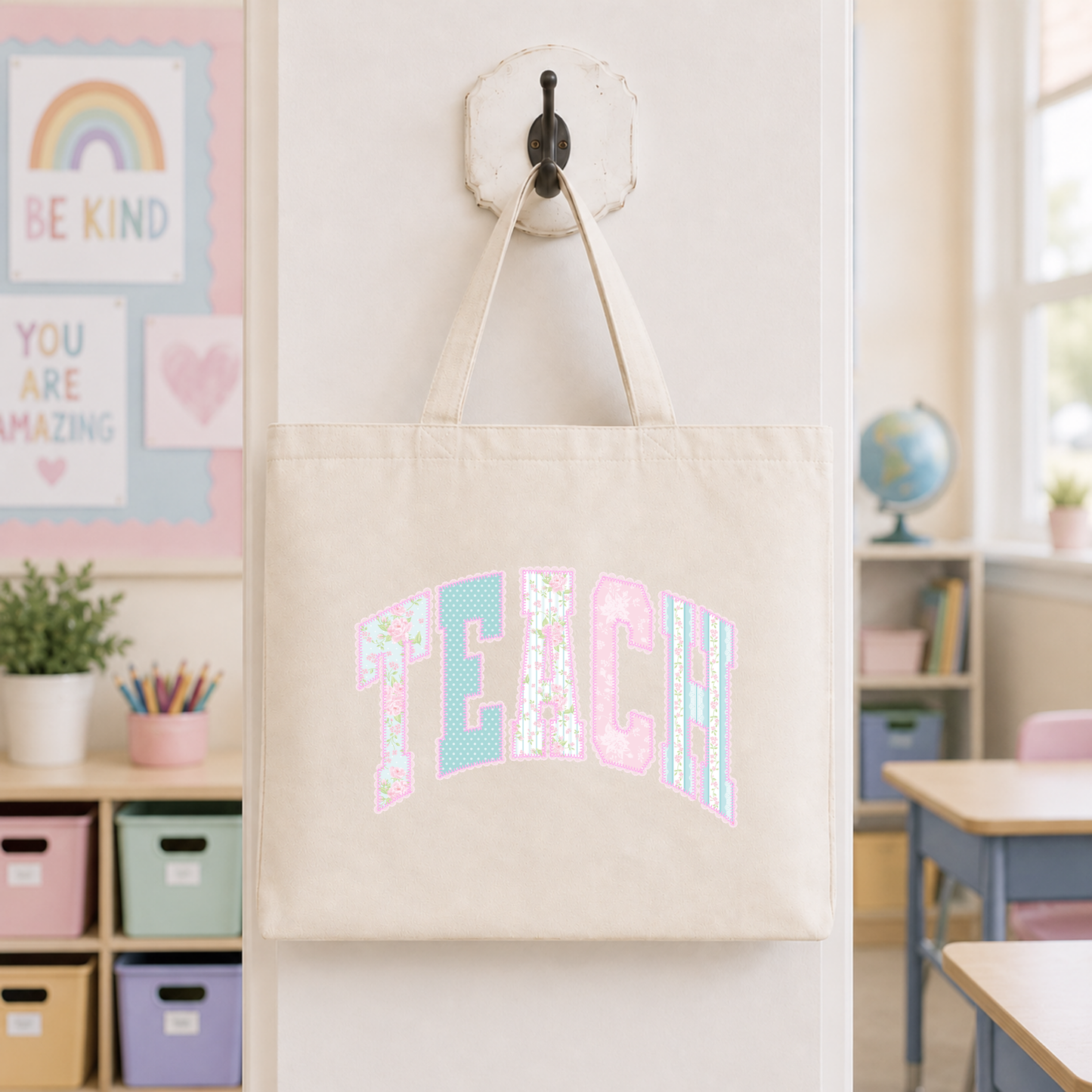 Floral Teach Tote Bag