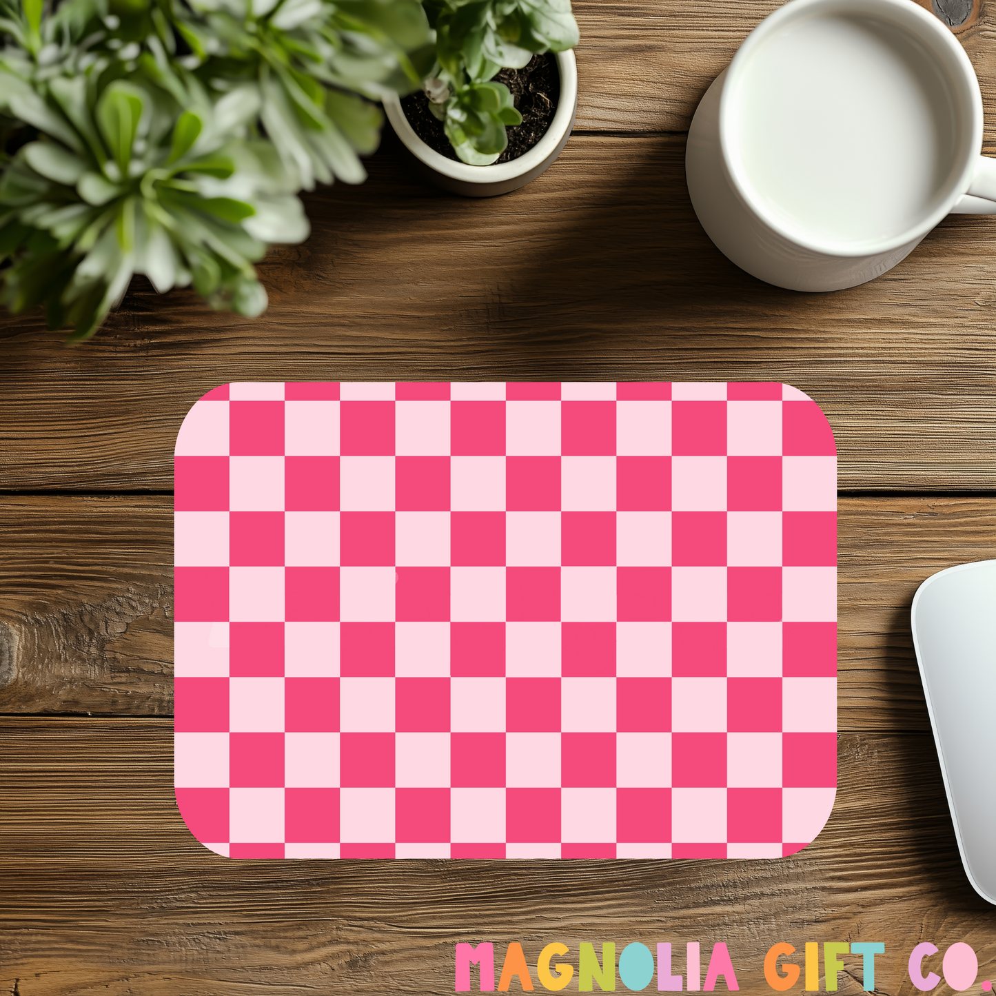 Pink Checkered Mousepad