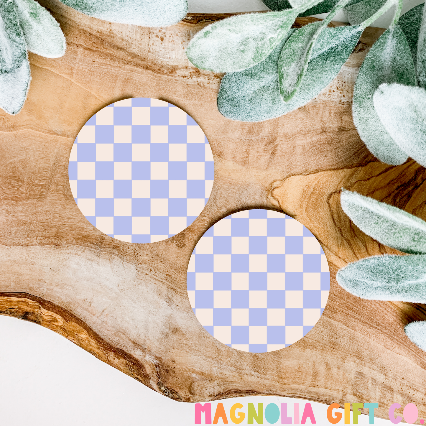 Light Purple Checkered Car Coasters