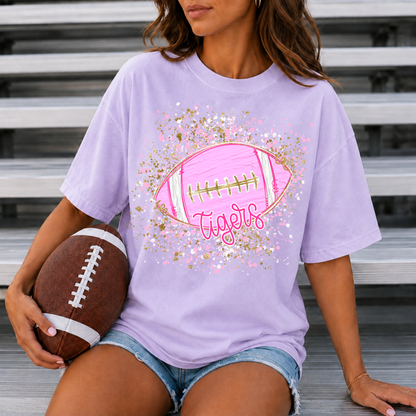 Pink Confetti Football-Tigers Tee