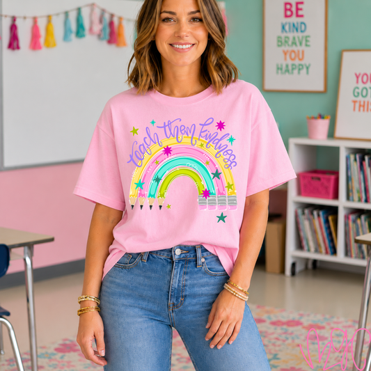 Teach Them Kindness Rainbow Tee