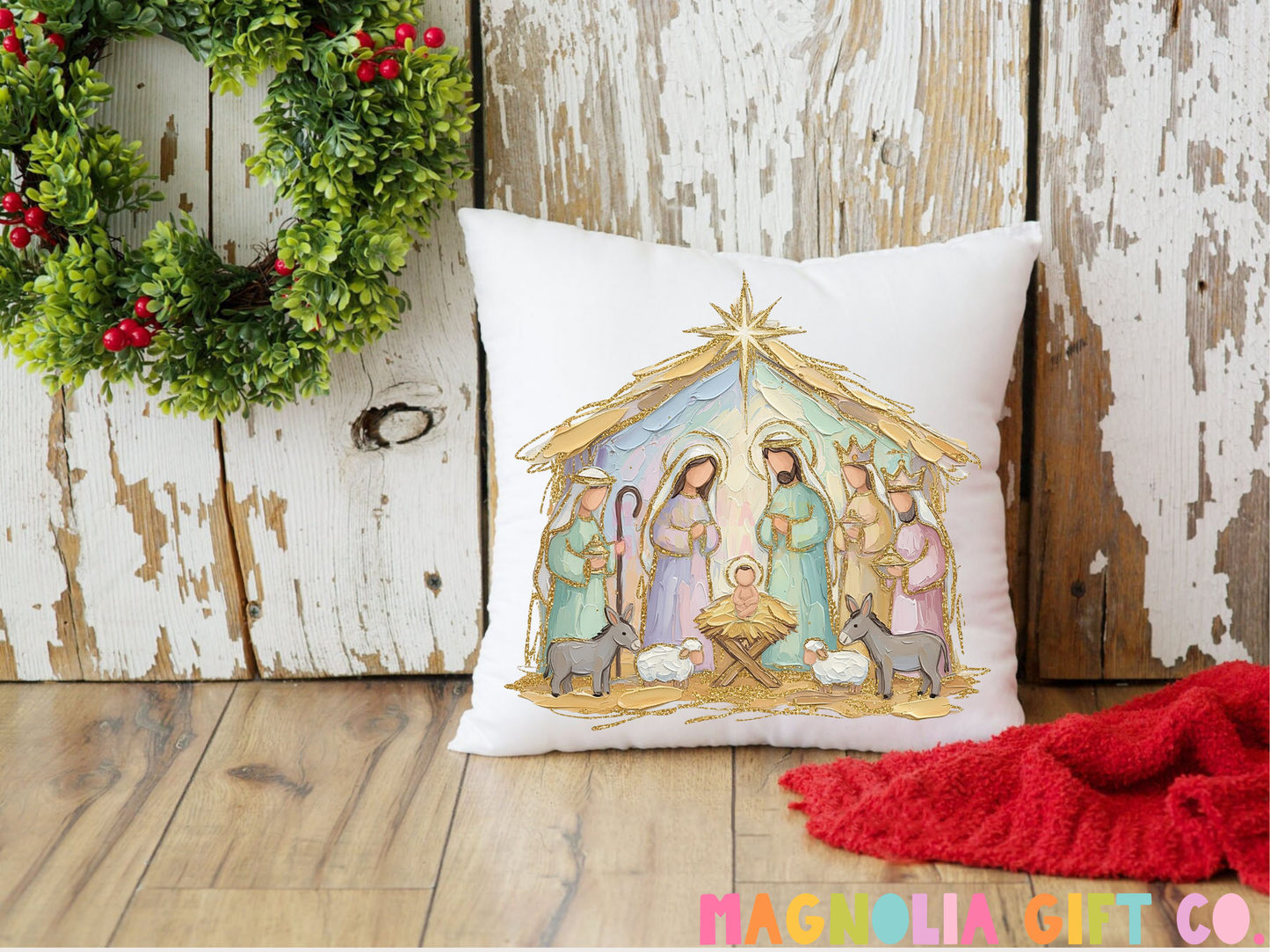 Pastel Nativity Throw Pillow
