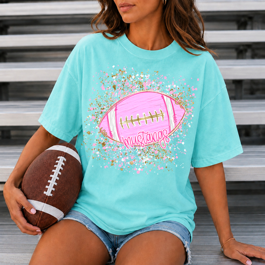 Pink Confetti Football-Mustangs Tee