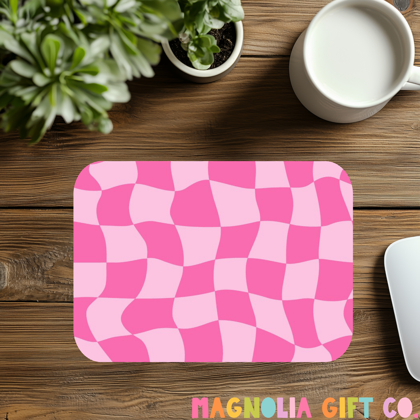 Pink Wavy Checkered Mousepad