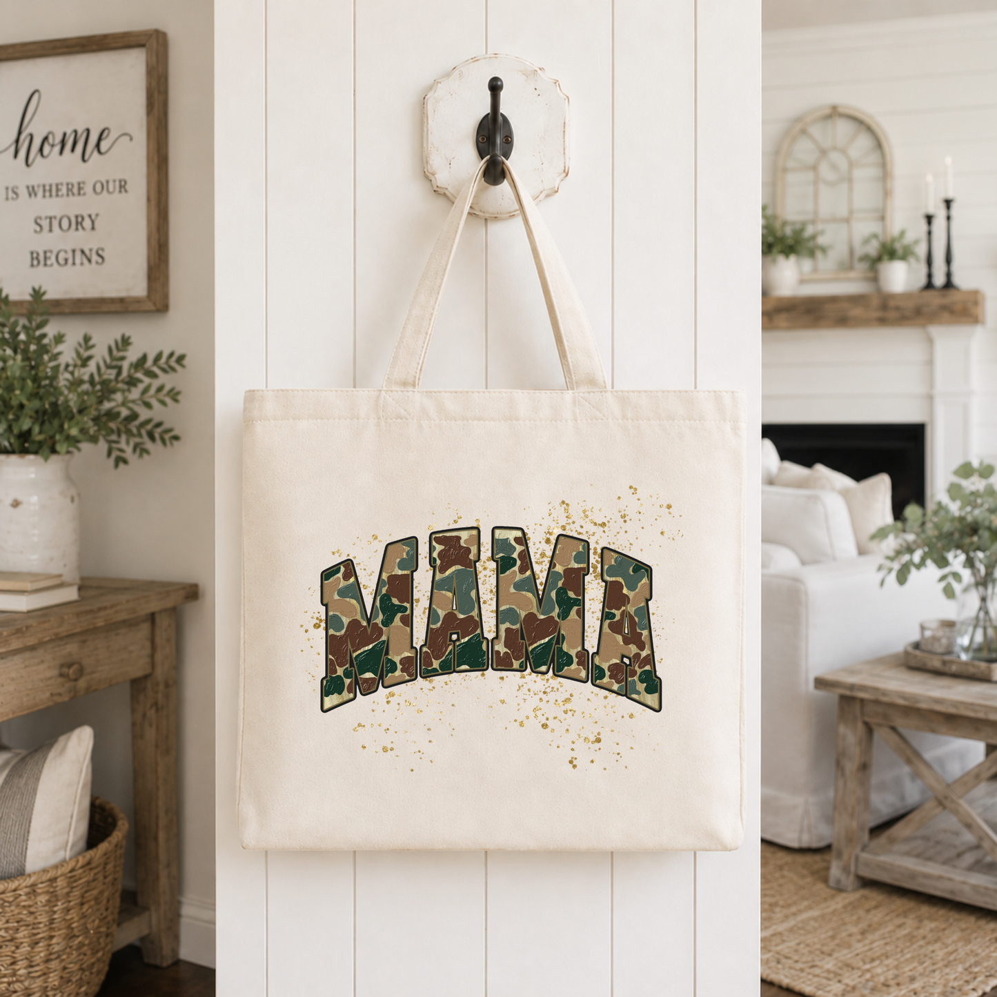 Camo Varsity Mama Tote Bag