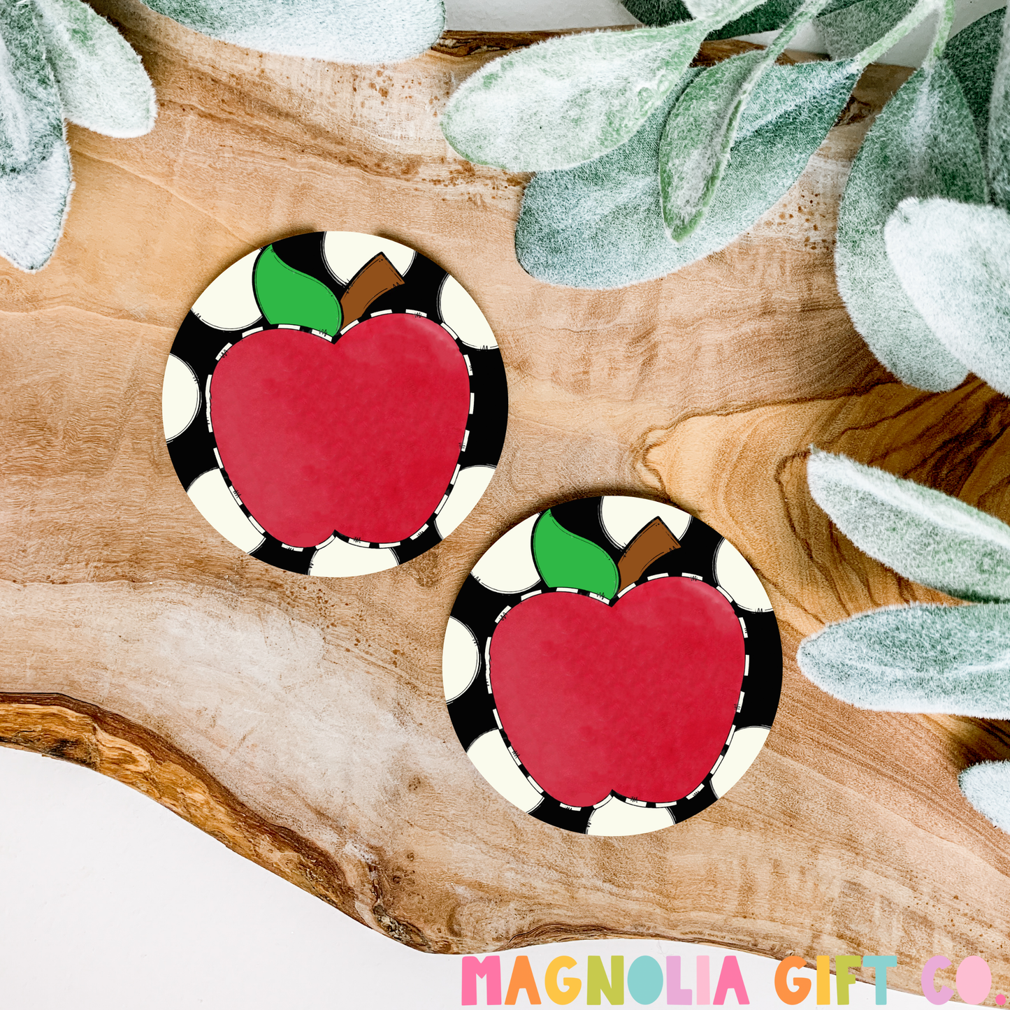 Polka Dot Apple Car Coasters