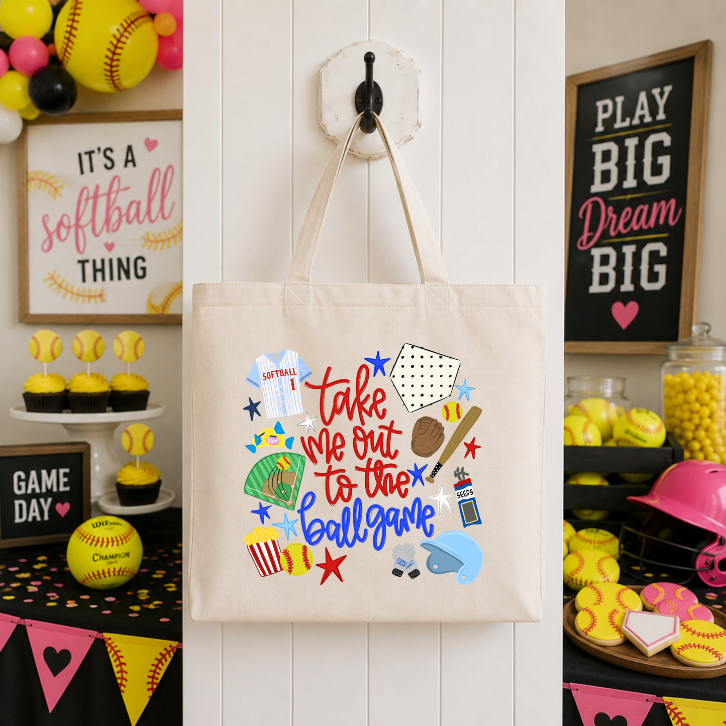 Take Me Out-Softball Tote Bag