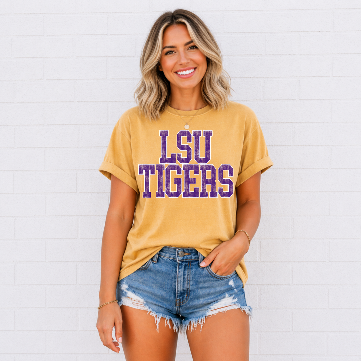 Varsity Distressed LSU Tee