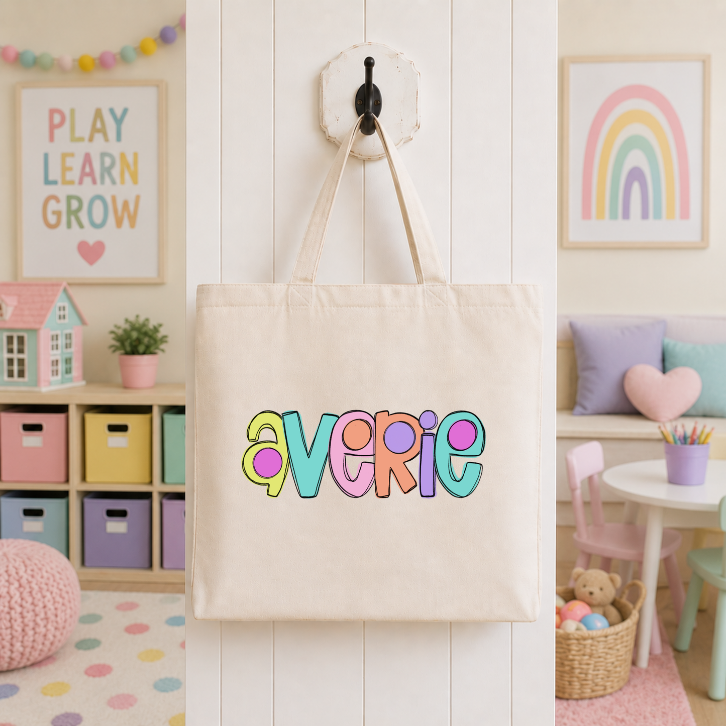 Bright Dot Custom Name Tote Bag