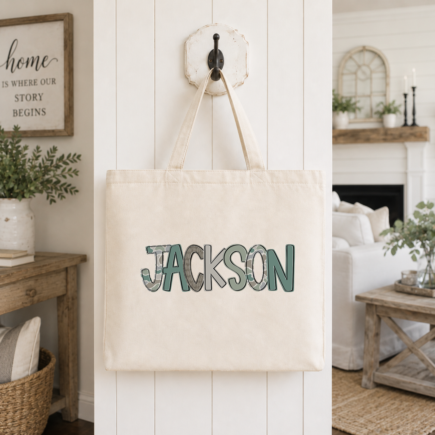 Mixed Camo Custom Name Tote Bag