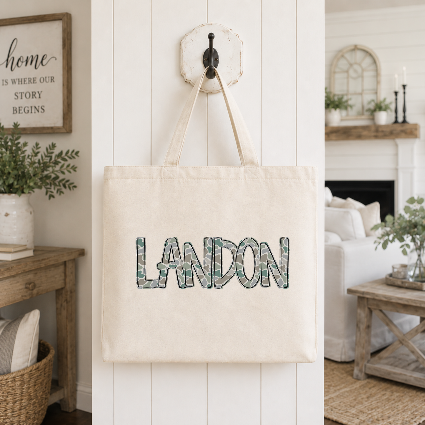 Camo Custom Name Tote Bag