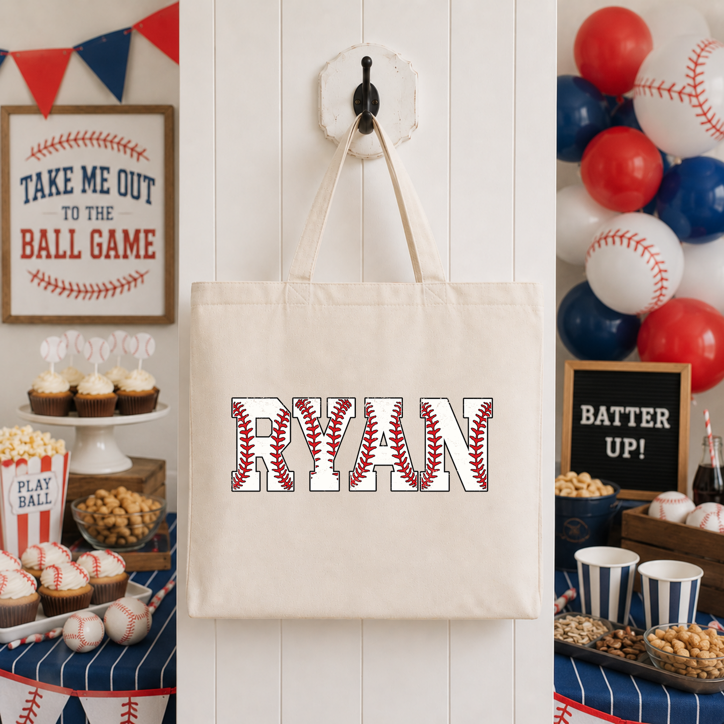 Baseball Custom Name Tote Bag