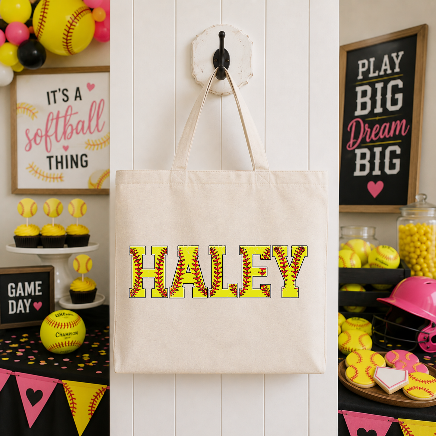 Softball Custom Name Tote Bag