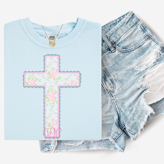 Pastel Floral Cross Tee