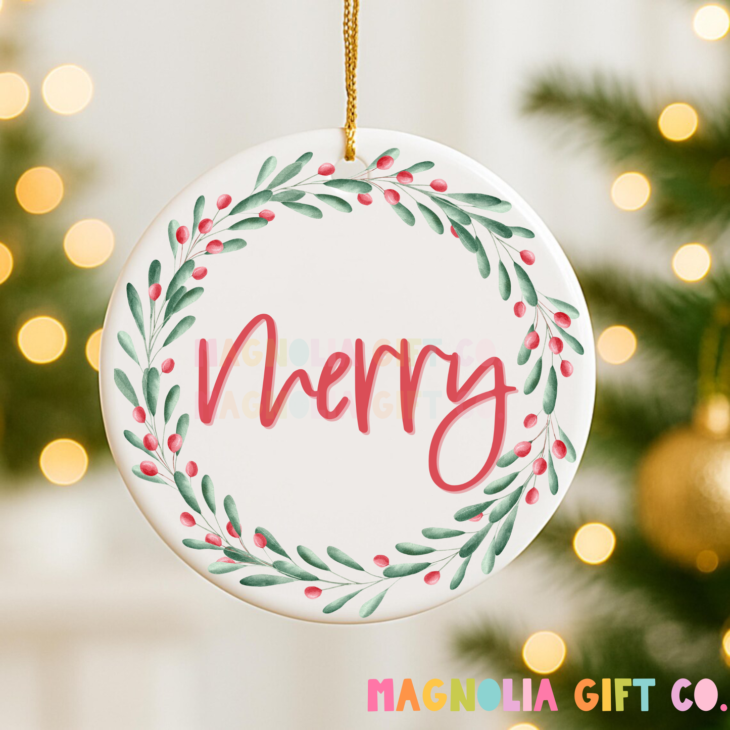 Merry Holly Wreath Ornament
