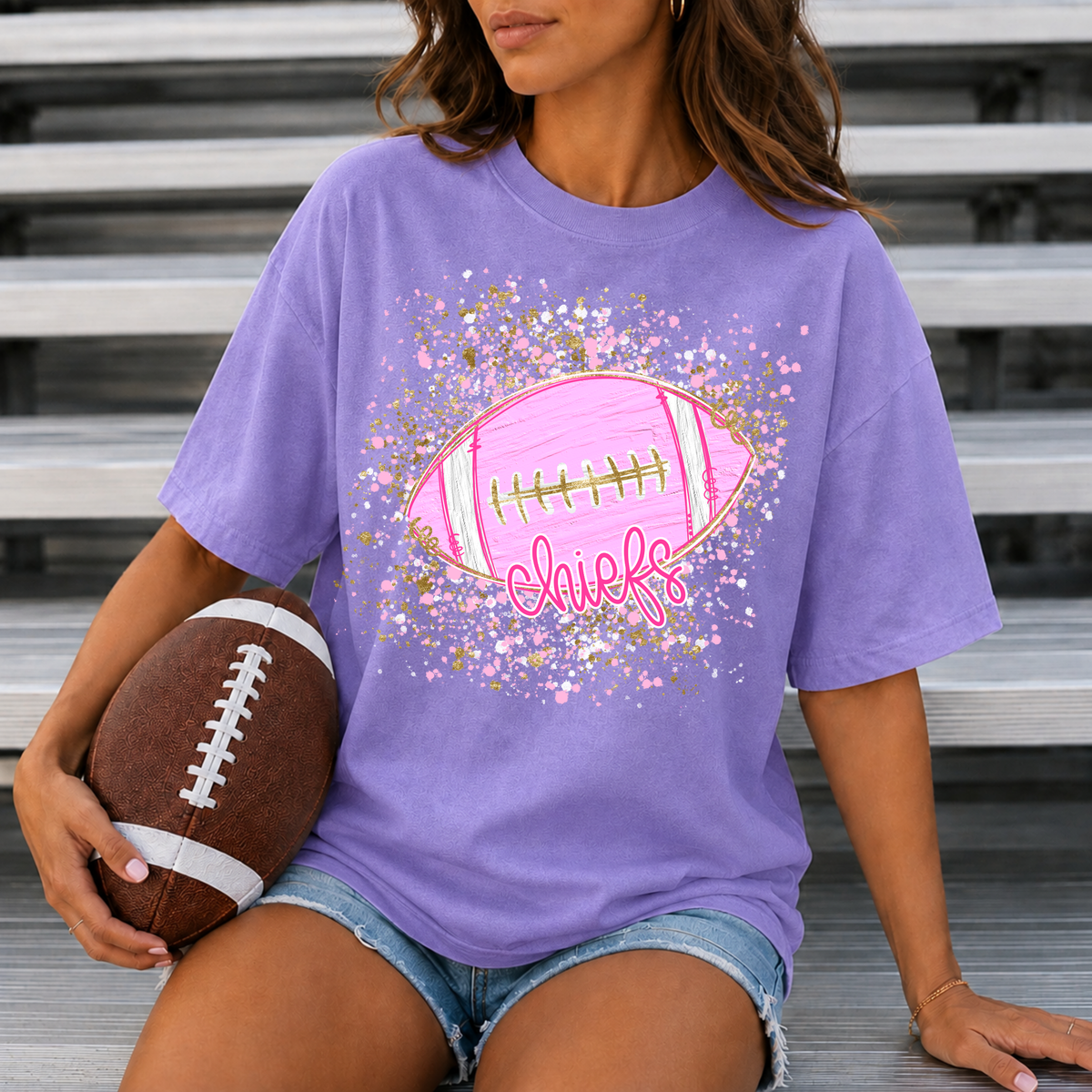 Pink Confetti Football-Chiefs Tee