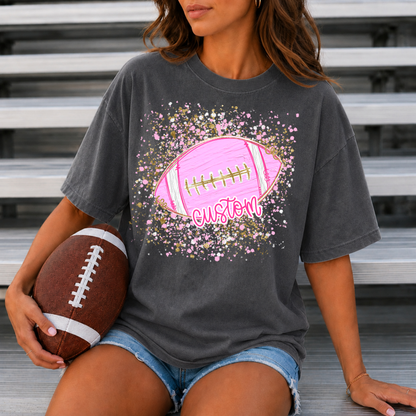 Pink Confetti Football-Custom Tee