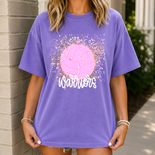 Pink Confetti Volleyball-Warriors Tee