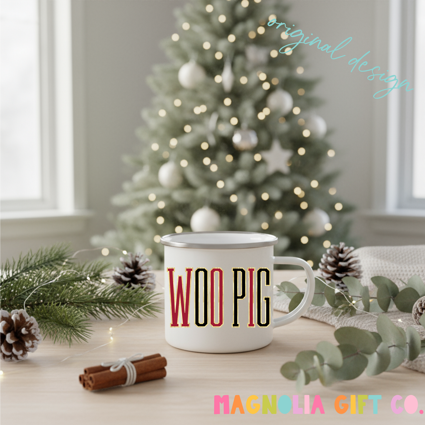 Tall Varsity Woo Pig Coffee Mug