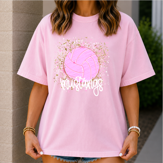 Pink Confetti Volleyball-Mustangs Tee