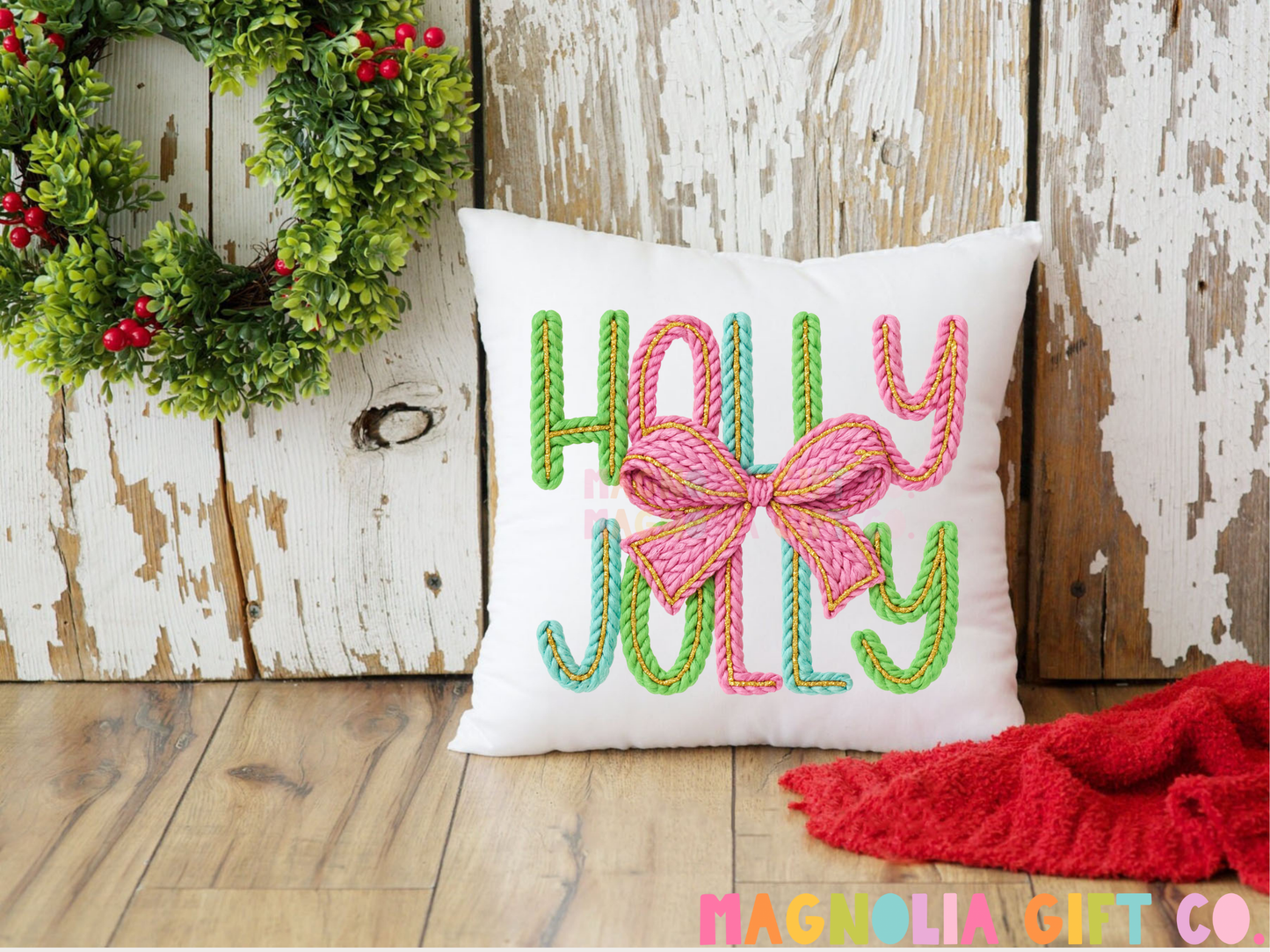 Holly Jolly Yarn Throw Pillow